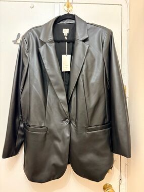 a new day Black Faux Leather Single-Button Blazer